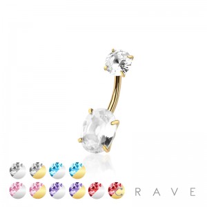 ROUND CZ TOP AND OVAL RADIANT CZ PRONG SET CZ 316L SURGICAL STEEL NON DANGLE BELLY RING